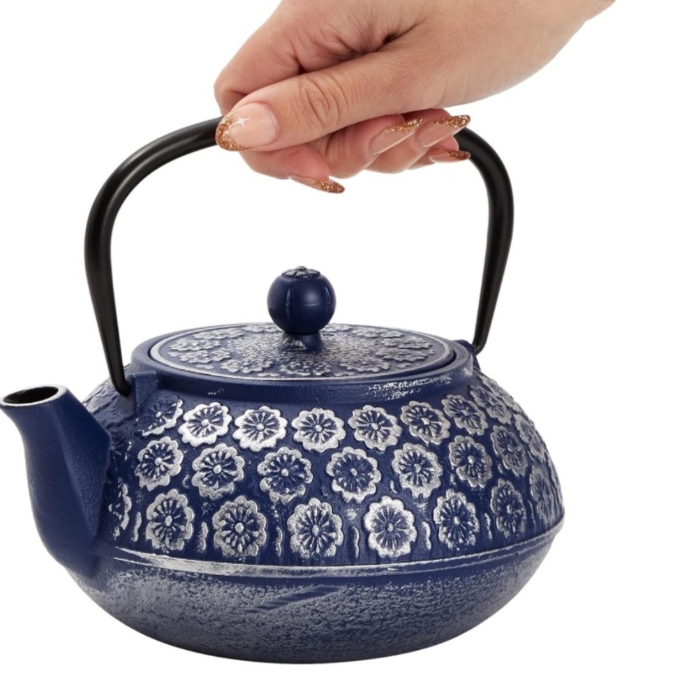 Juvale, Blue and Silver cast iron teapot with infuser for looseleaf and teabags - Picture 6 of 12